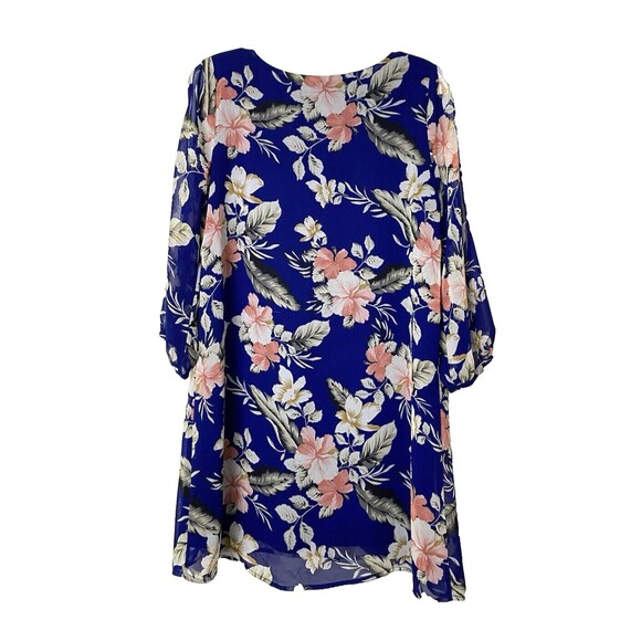 Lulus Tunic Dress Size S Blue Floral Slit Long Sleeves Chiffon Mini Office Party - Picture 2 of 14
